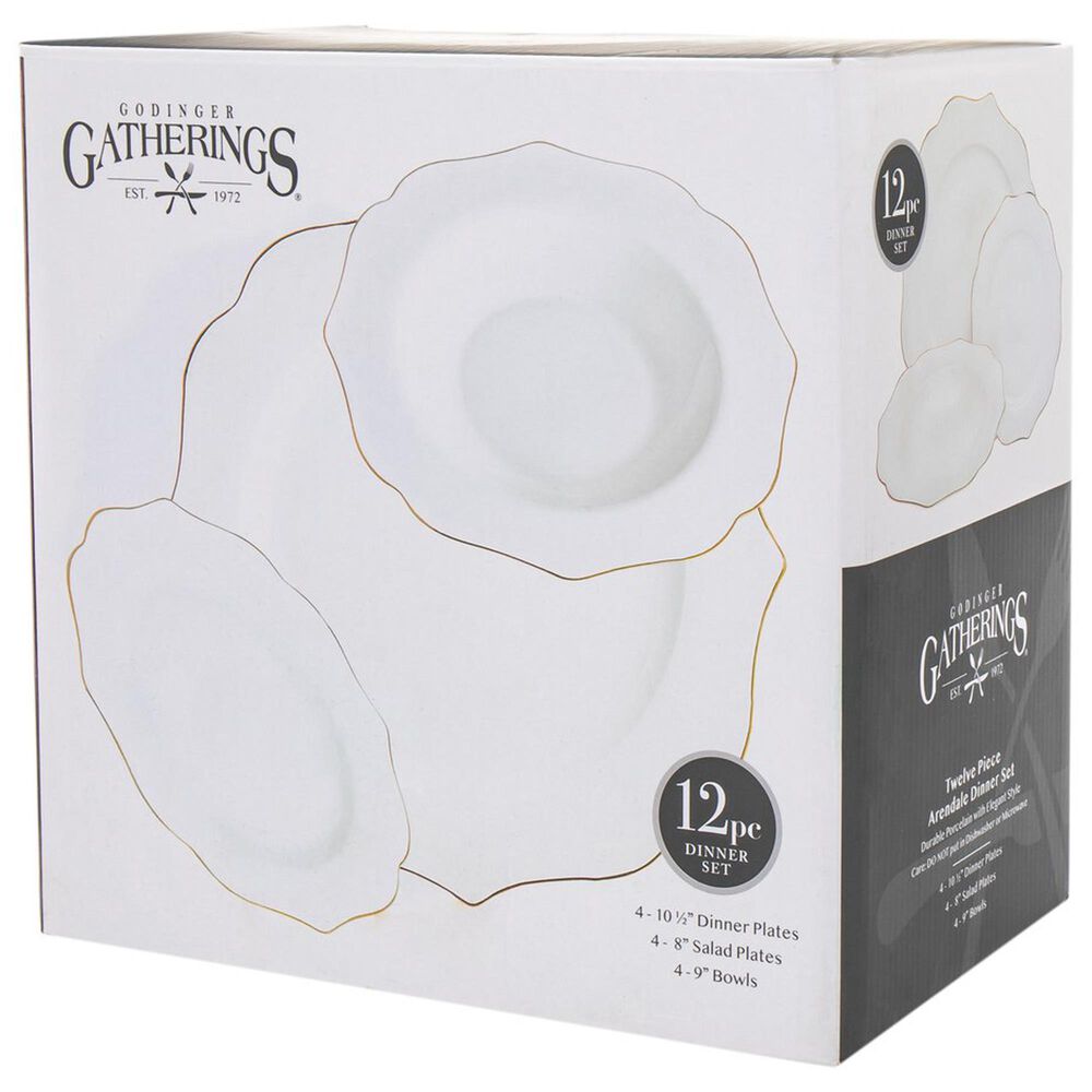 Godinger Silver Arendale New Bone 12-Piece Dinnerware Set in White and Gold, , large