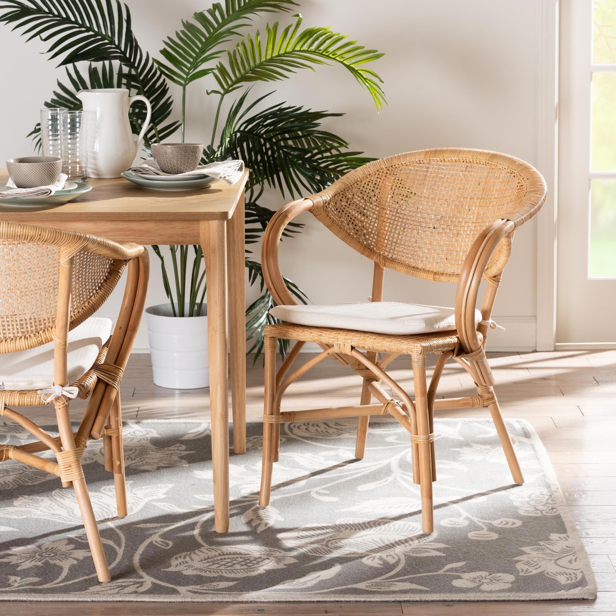 Baxton Studio Varick Arm Chair in Natural Brown
