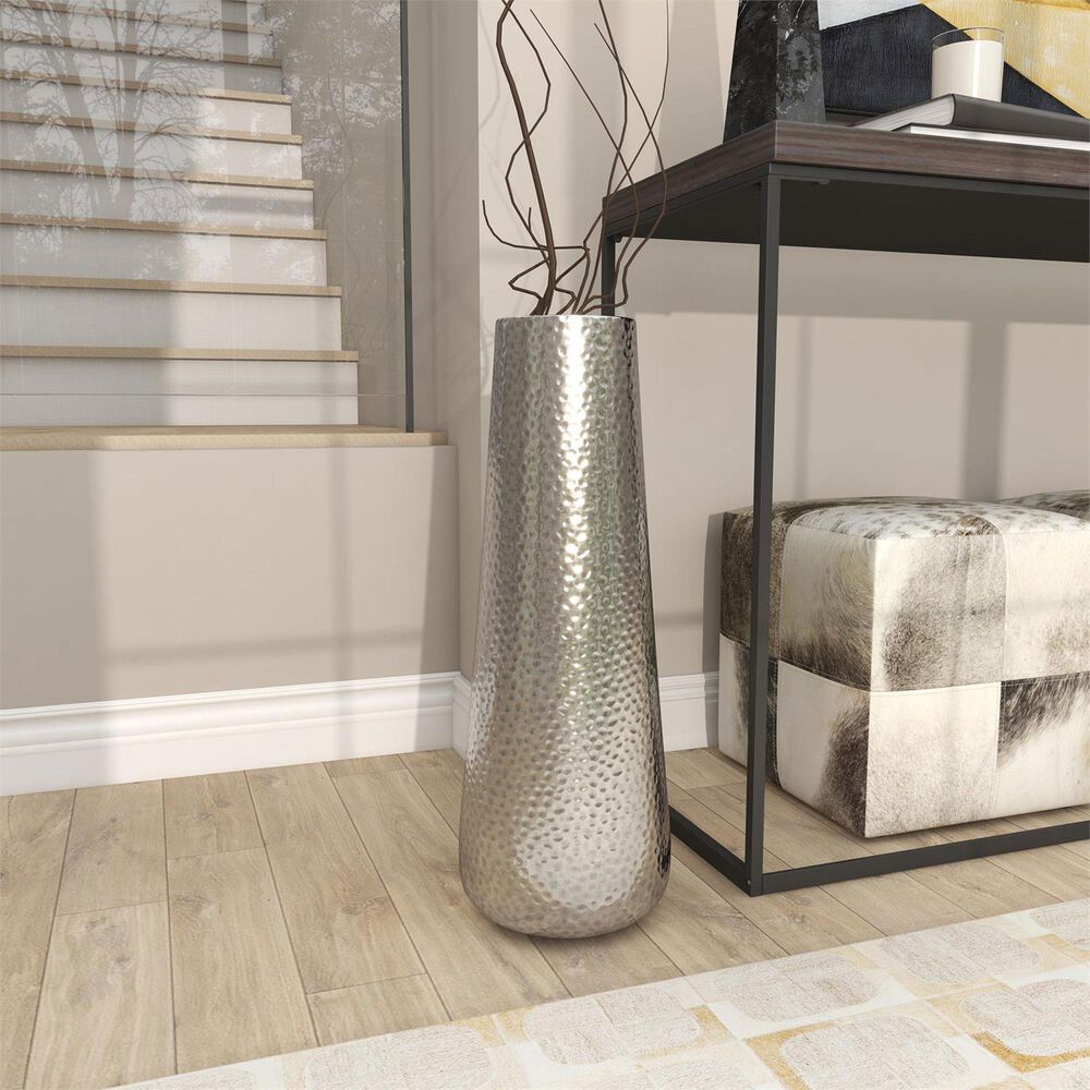 Maple and Jade 25&quot; Tall Hammered Decorative Vase in Polished Silver, , large