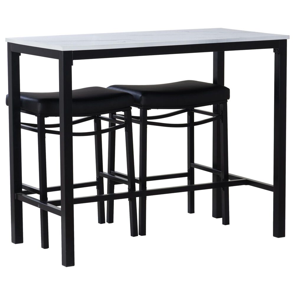 Linon Home Decor Betty 3-Piece Faux Marble Pub Set in Black and White, , large