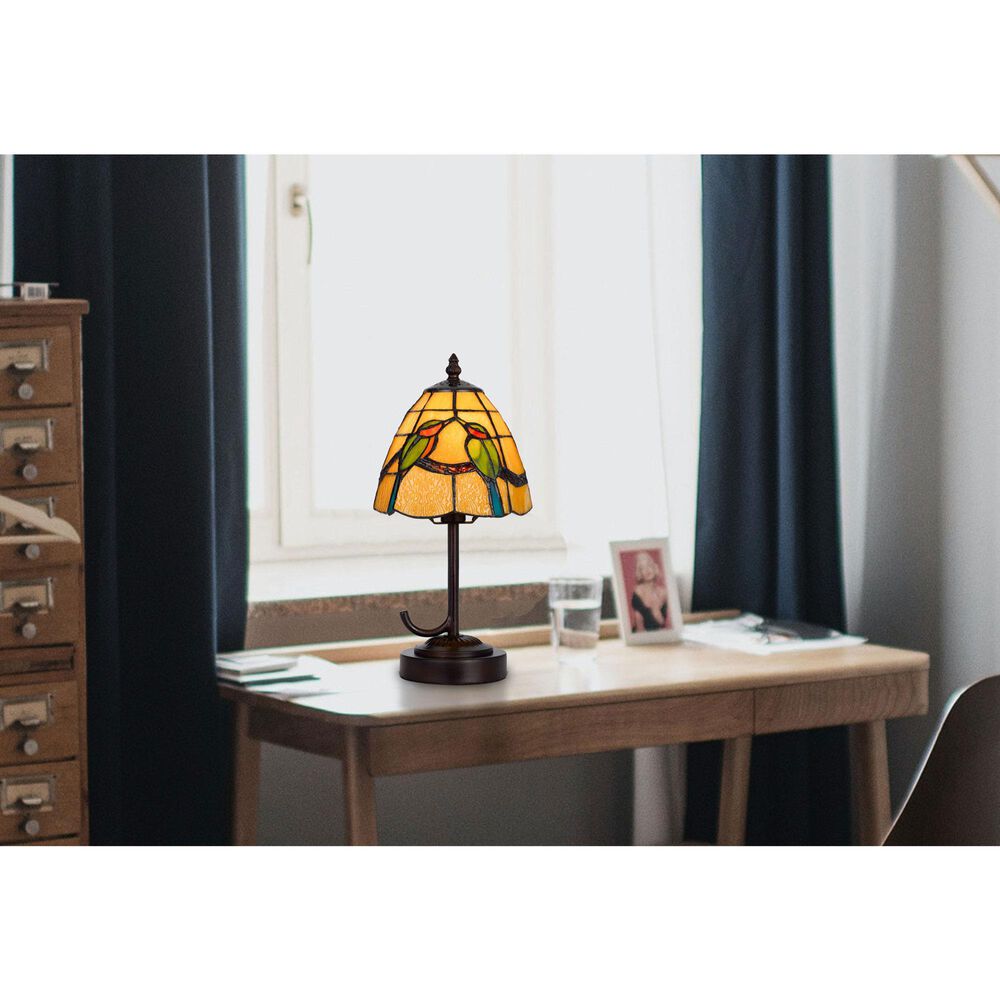 Cal Lighting 13" Tiffany Accent Lamp with Green and Cream Shade in Dark Bronze, , large