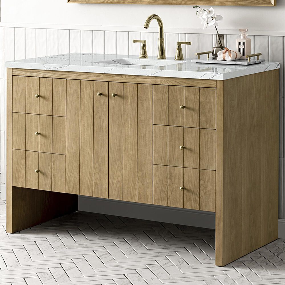 James Martin Vanities Hudson 48&quot; Single Bathroom Vanity in Light Natural Oak with 3 cm Ethereal Noctis Quartz Top and Rectangular Sink, , large