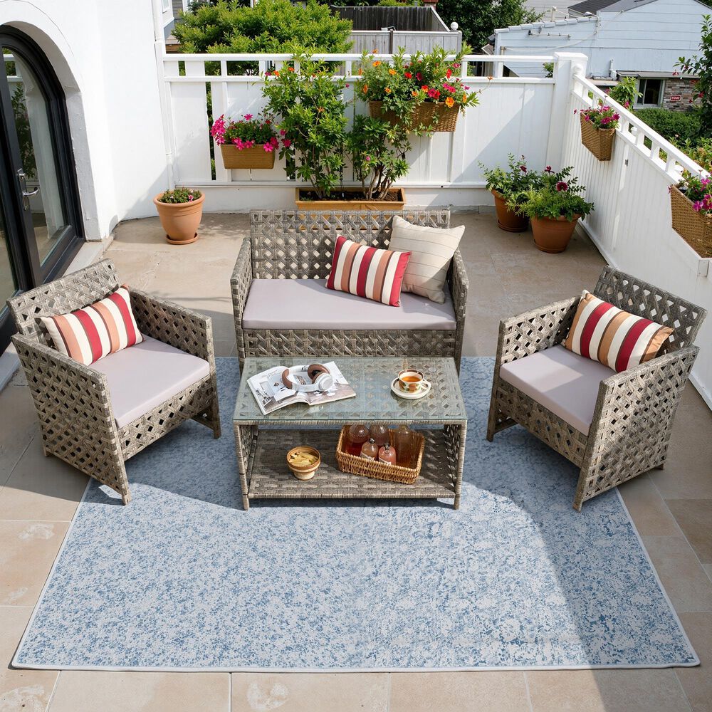 HOMLUX 4-Piece Patio Conversation Set in Light Gray, , large