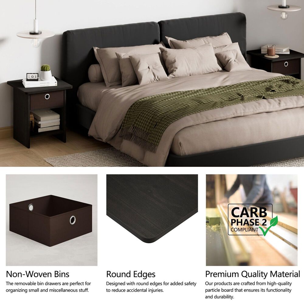 HOMLUX 1-Drawer Modern Nightstand with Open Shelf in Espresso, , large