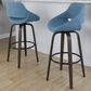 LumiSource Fabrico 30" Swivel Fixed-Height Bar Stool with Blue Noise Fabric Upholstery in Black and Glazed Walnut (Set of 2), , large