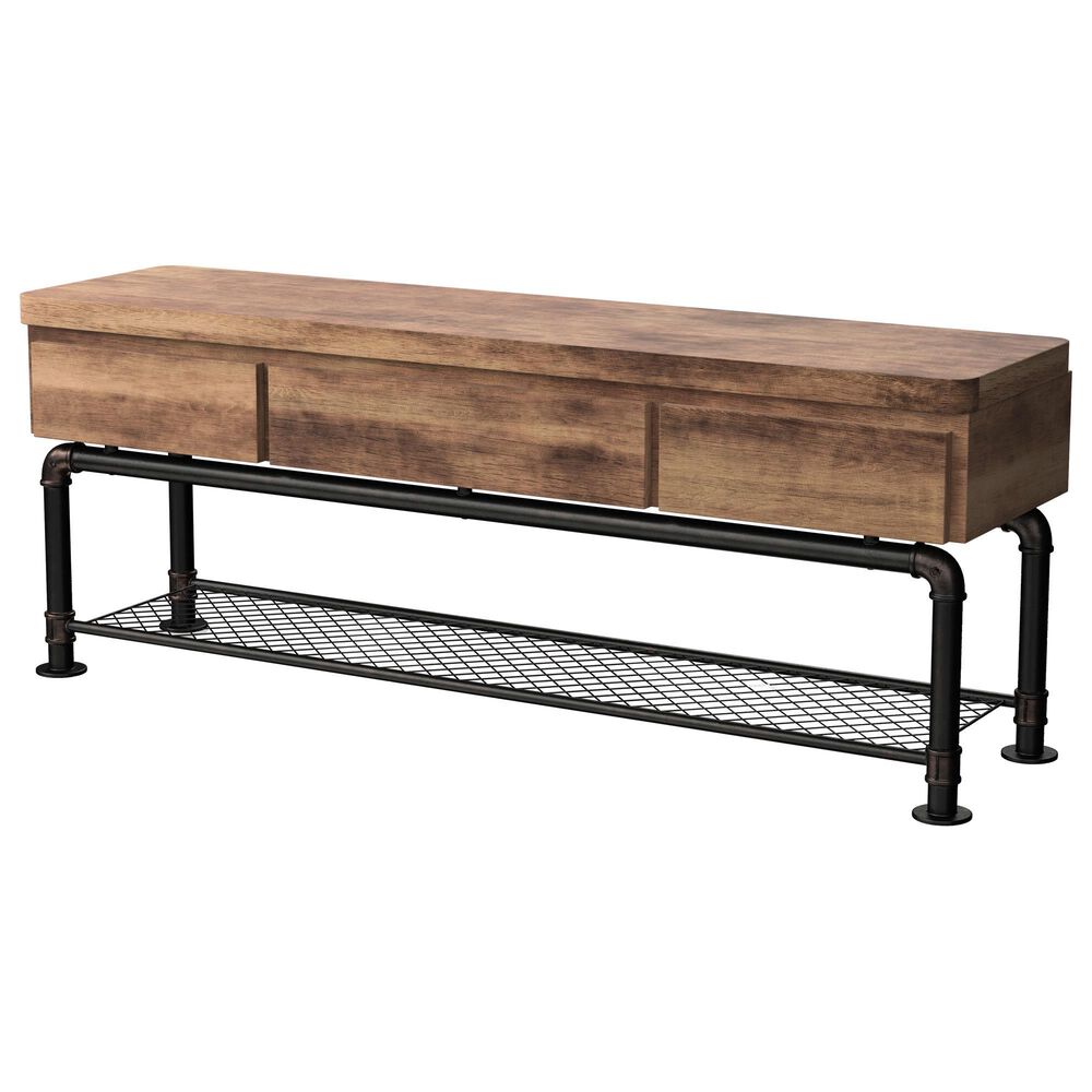 Furniture of America Manley 60" TV Stand in Natural and Antique Black, , large