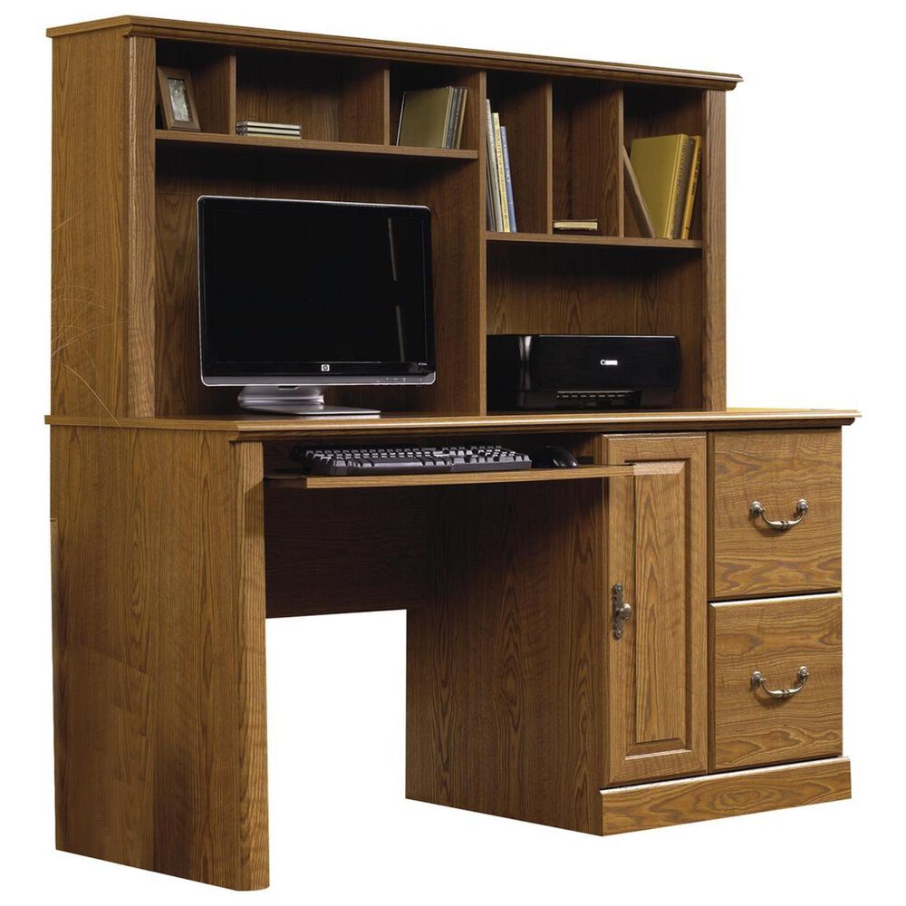 Sauder Orchard Hills Computer Desk and Hutch in Carolina Oak, , large