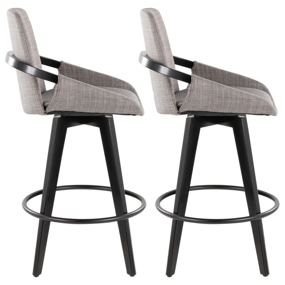 LumiSource Cosmo 26" Swivel Counter Stool with Grey Upholstery in Black (Set of 2), , large
