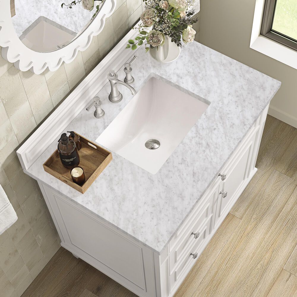 James Martin Vanities Lorelai 36&quot; Single Vanity in Bright White with 3 cm Carrara White Marble Top, , large