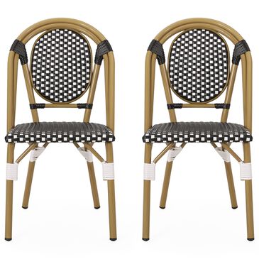 Noble House Sherard Patio Bistro Chair in Black and White (Set of 2), , large