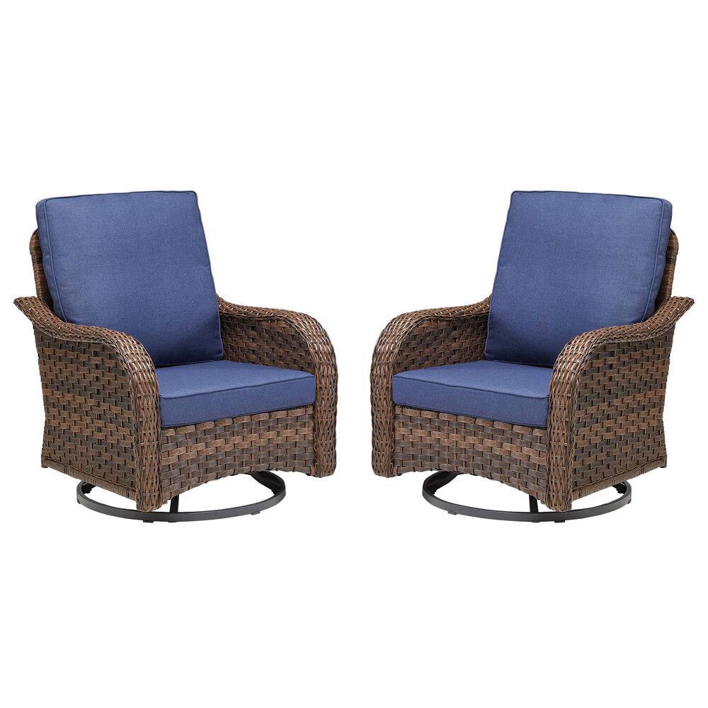 Hearth and Haven Outdoor High-Back Swivel Rocker Glider in Blue (Set of 2), , large