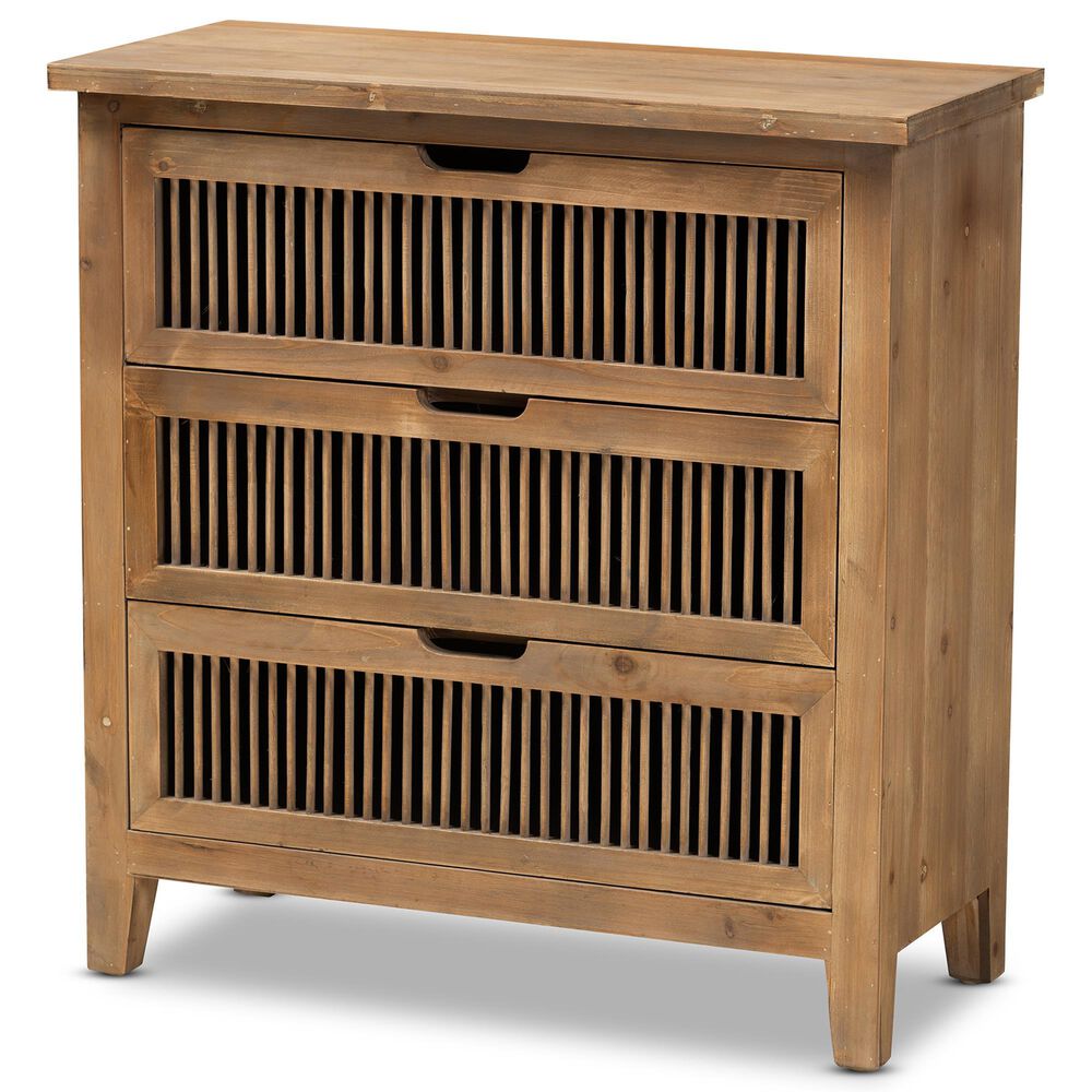 Baxton Studio Clement 3-Drawer Storage Cabinet in Medium Oak, , large