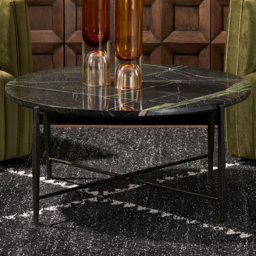 Slatehouse Luma Round Cocktail Table in Black and Dark Green, , large