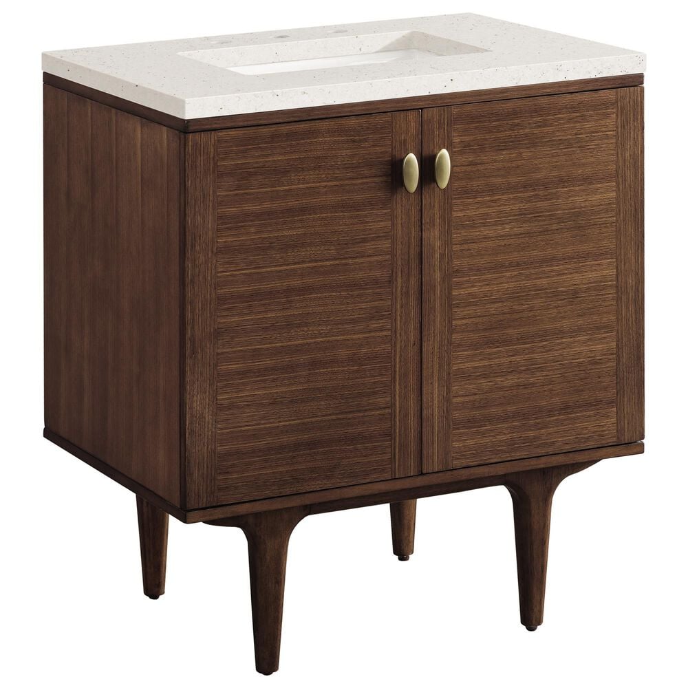 James Martin Vanities Amberly 30" Single Bathroom Vanity in Mid-Century Walnut with 3 cm Lime Delight Quartz Top and Rectangular Sink, , large
