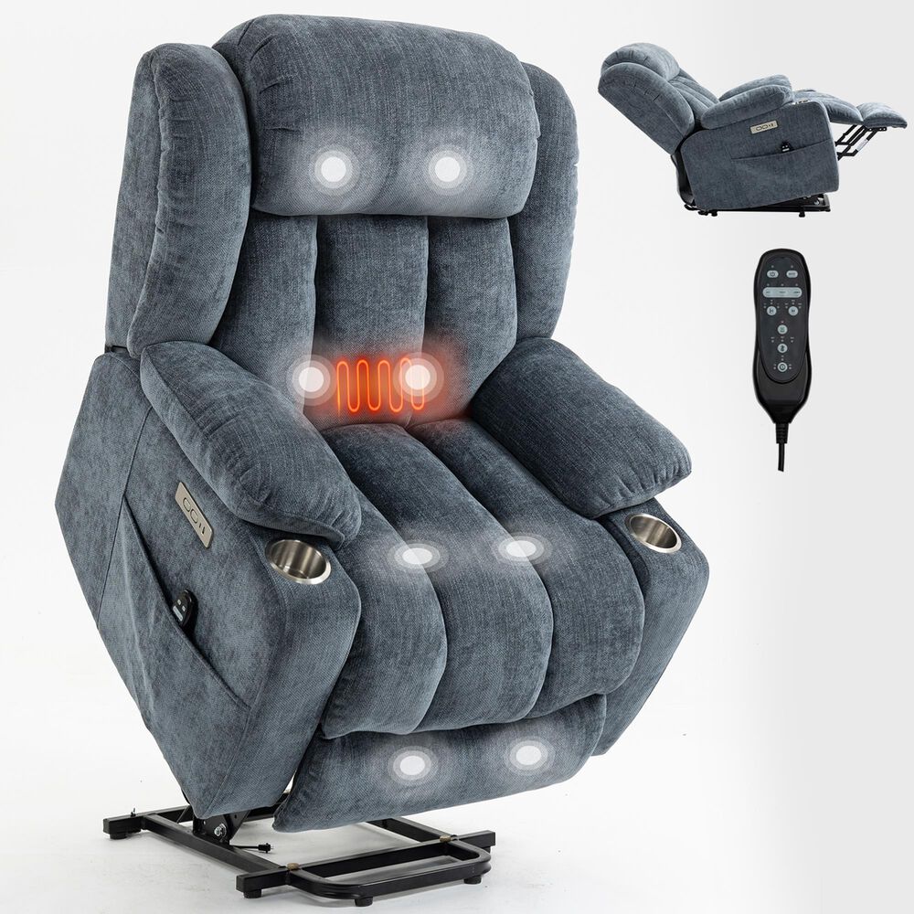 Hearth and Haven Power Lift Recliner in Blue, , large