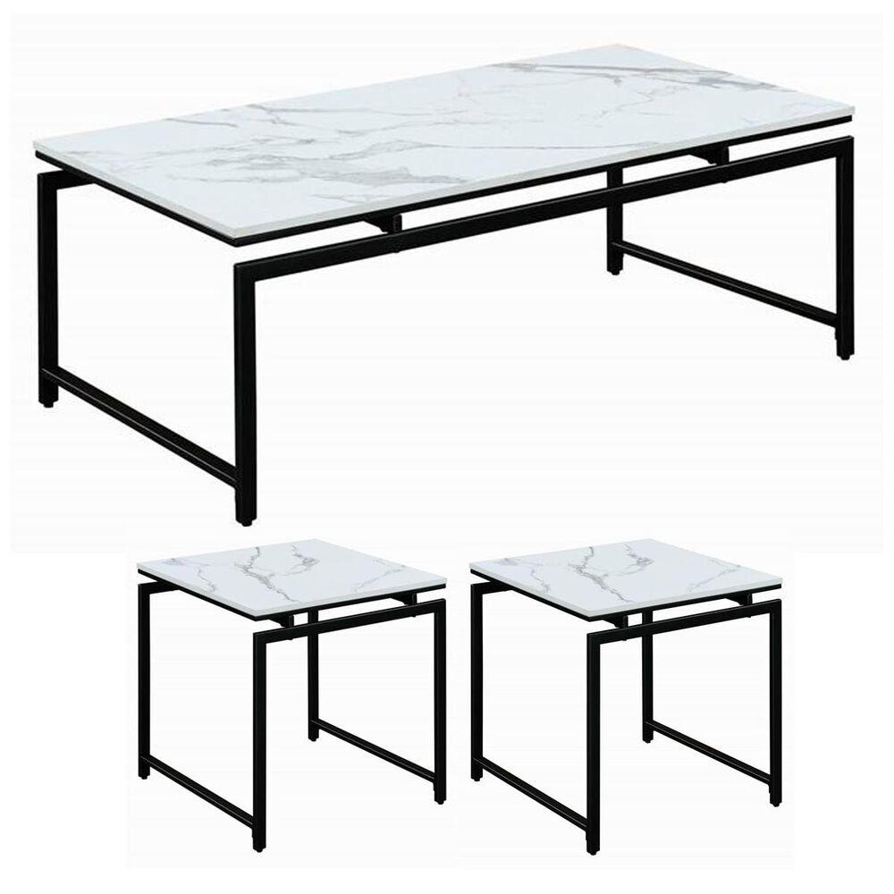 Pacific Landing 3-Piece Table Set in White Faux Marble, , large