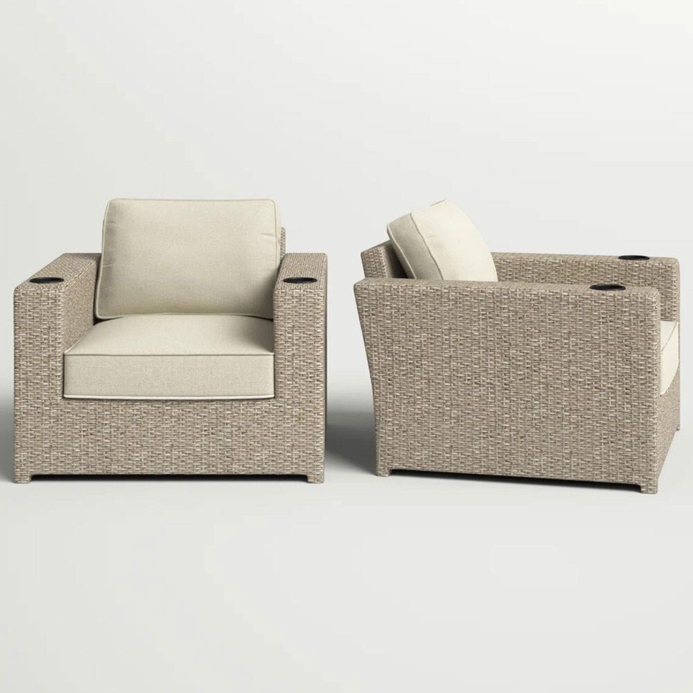 Hearth and Haven Outdoor Flat Arm Armchair Set with Gray Wicker in Cream (Set of 2), , large