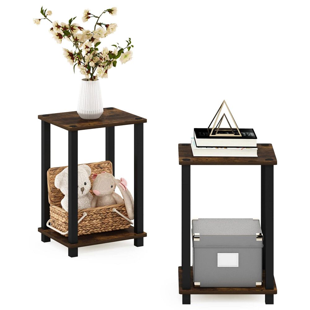 HOMLUX 2-Tier Small End Table in Amber Pine and Black (Set of 2), , large