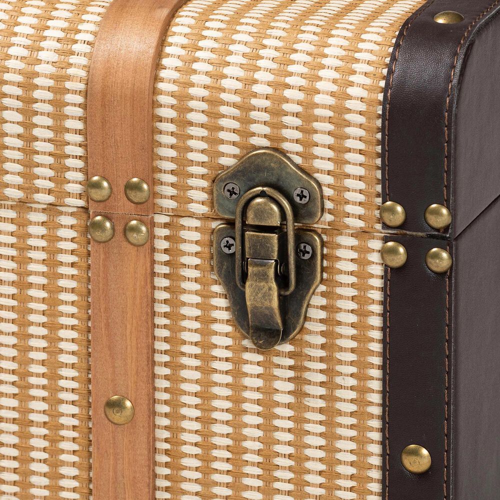 Baxton Studio Manton Storage Trunk with Hinged Top in Light, Dark Brown and Bronze, , large