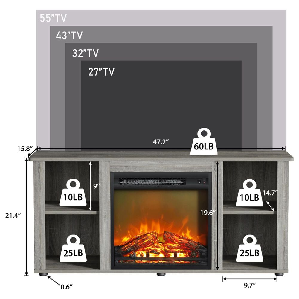 Noviland 47&quot; Fireplace TV Stand in French Oak Grey, , large