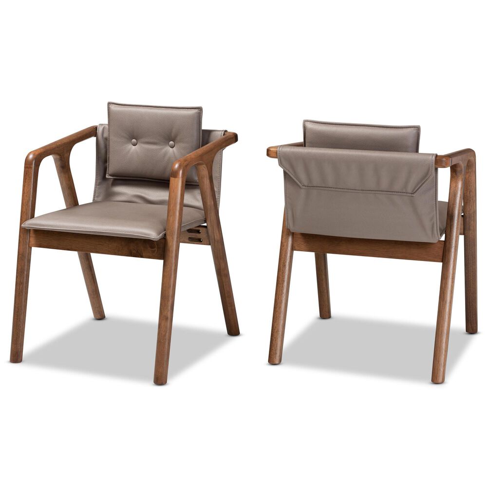Baxton Studio Marcena Dining Chair in Grey and Walnut Brown (Set of 2), , large