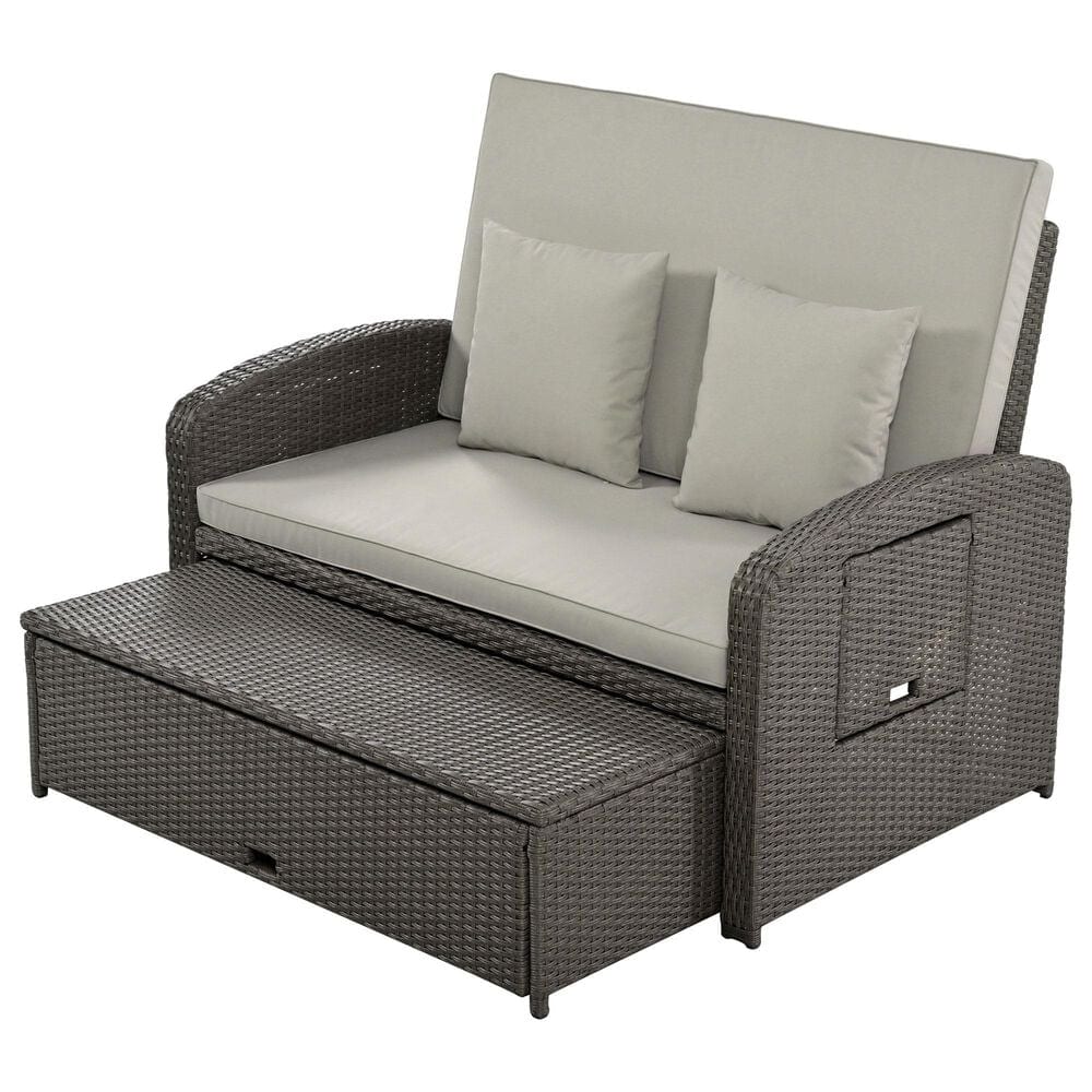HOMLUX Wicker Rattan Double Chaise Lounge in Grey, , large