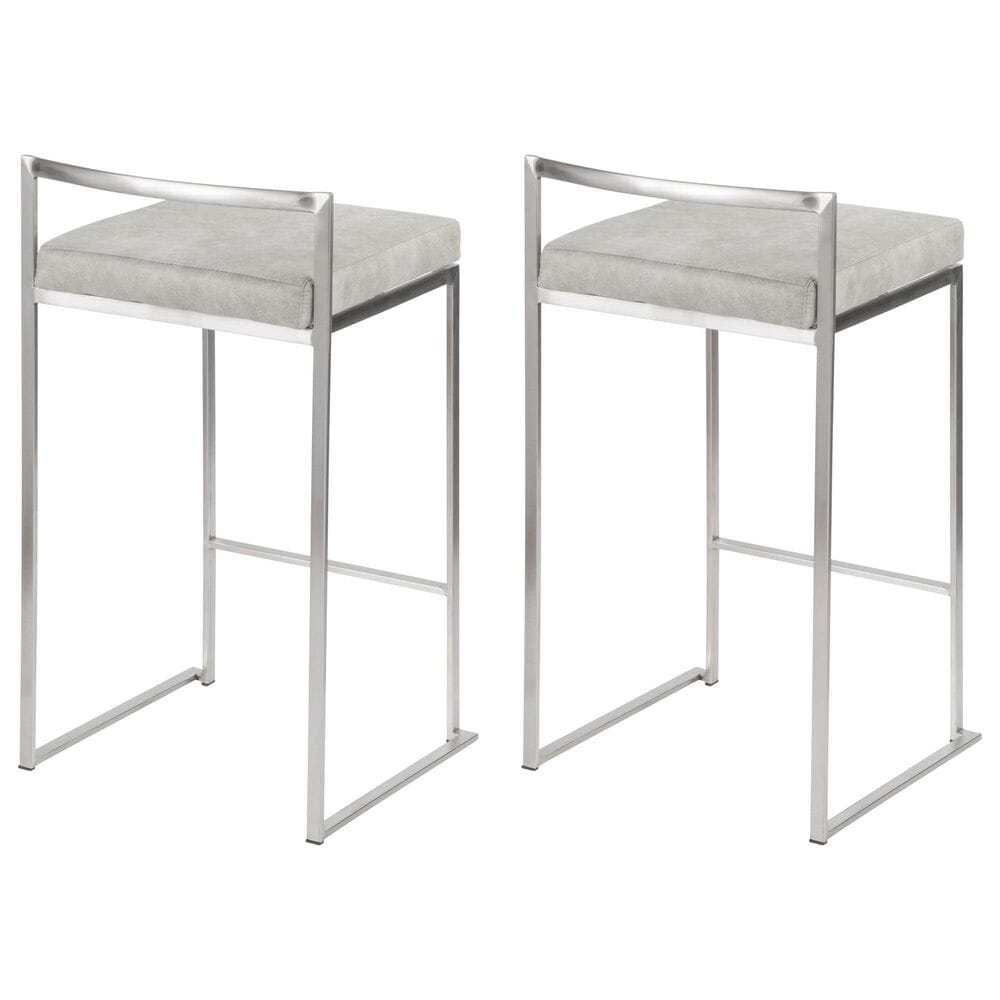 LumiSource Fuji 26" Stacker Counter Stool with Light Grey Cowboy Upholstery in Brushed Stainless Steel (Set of 2), , large