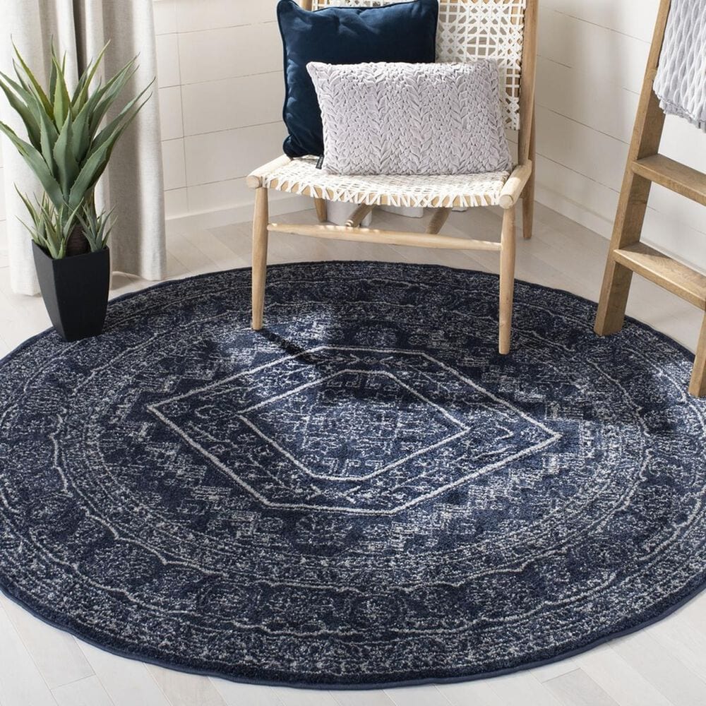 Safavieh Adirondack ADR108N 4" Round Navy and Ivory Area Rug, , large