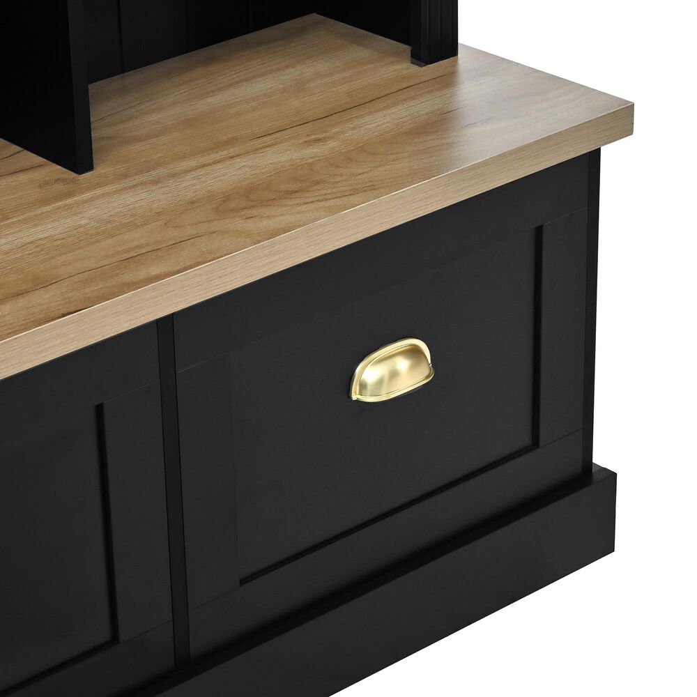 HOMLUX 9-Hook Hall Tree with 3-Cabinet in Black and Natural, , large