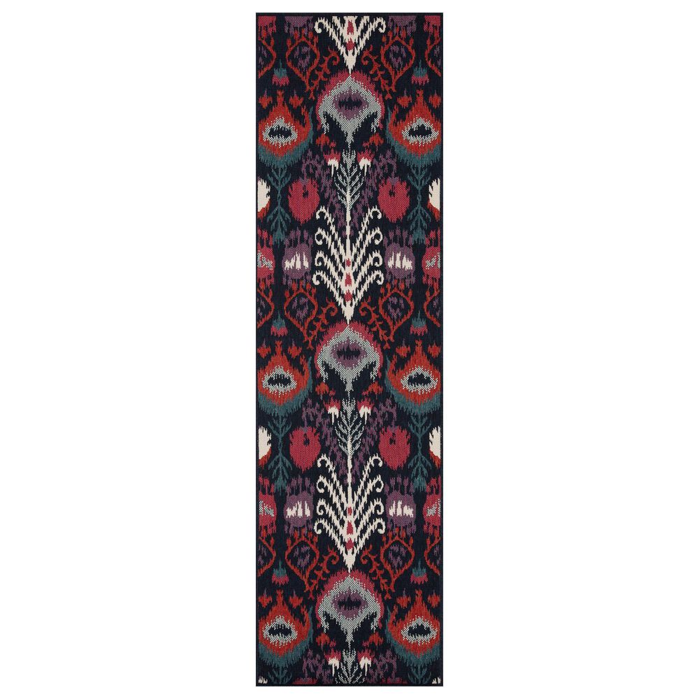 Kaleen Rugs Anther 2"2" x 7"10" Red, Navy, Teal, Purple and Ivory Indoor/Outdoor Runner, , large