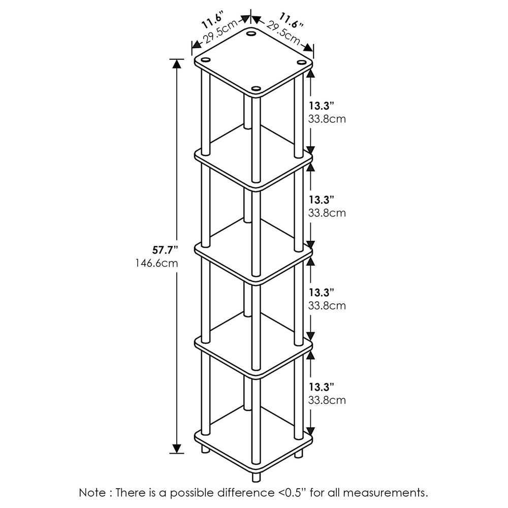 HOMLUX Turn-N-Tube 5-Tier Corner Square Display Bookshelf in Light Cherry and Black, , large