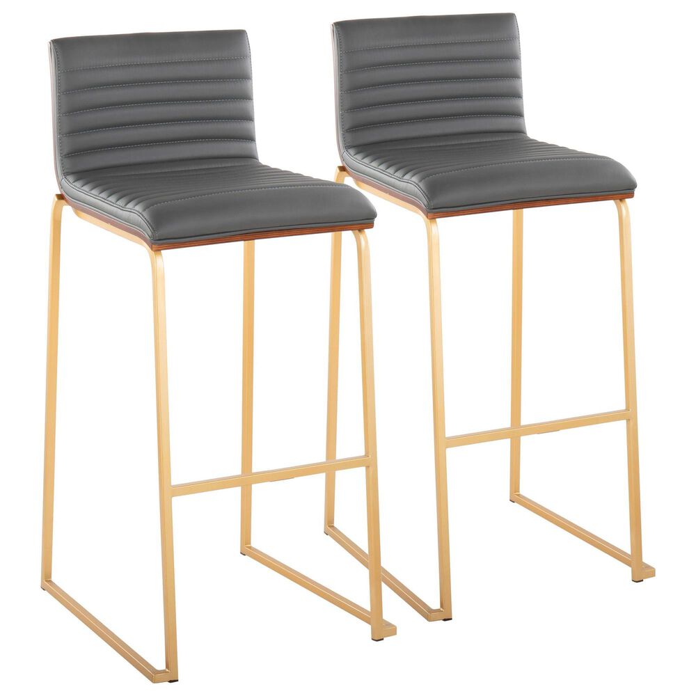 LumiSource Mason Mara Barstool with Grey Cushion in Gold and Walnut (Set of 2), , large