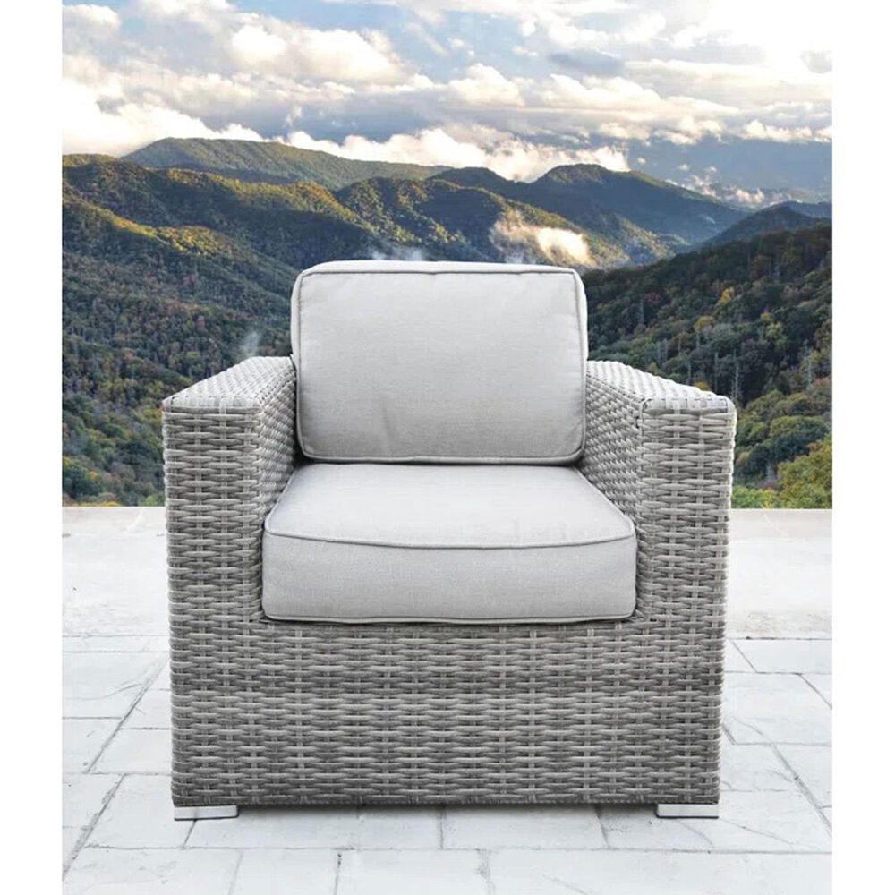 Hearth and Haven 3-piece Outdoor Wicker Conversation Set with Glass-Top Coffee Table in Grey, , large