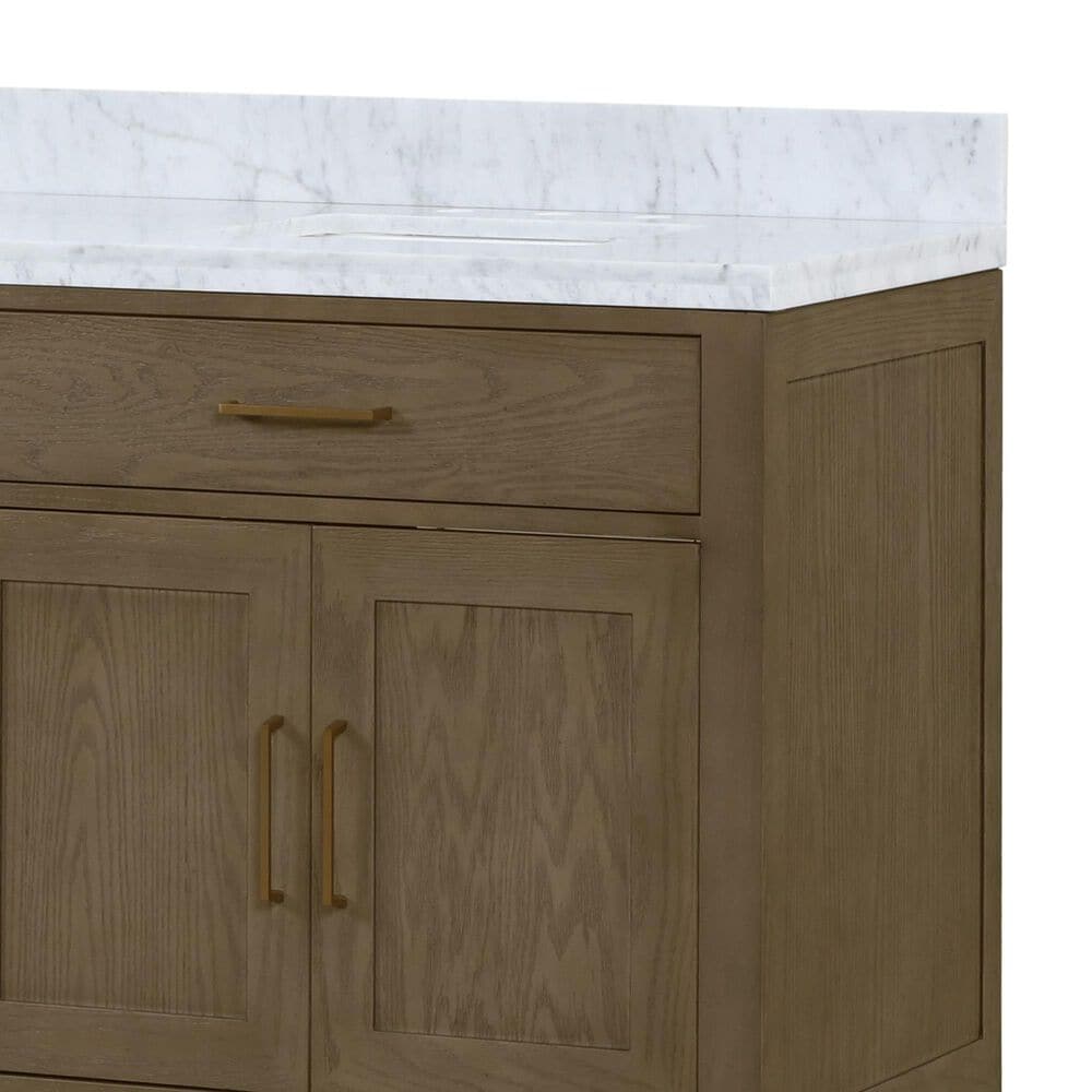 Lexora Home Abbey 84&quot; Double Bathroom Vanity in Grey Oak with 2 cm White Carrara Marble Top and Rectangular Sinks, , large