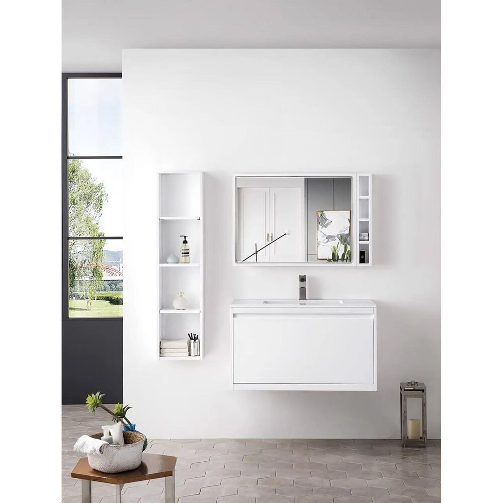 James Martin Vanities Milan 35.4&quot; Square Bathroom Mirror in Glossy White, , large