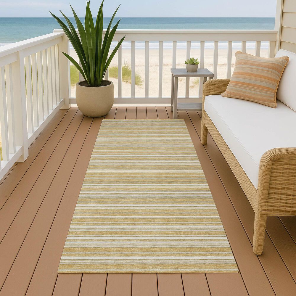 Dalyn Rug Company Soft Essentials Striped Gold 2'3" x 7'6" Indoor/Outdoor Runner, , large
