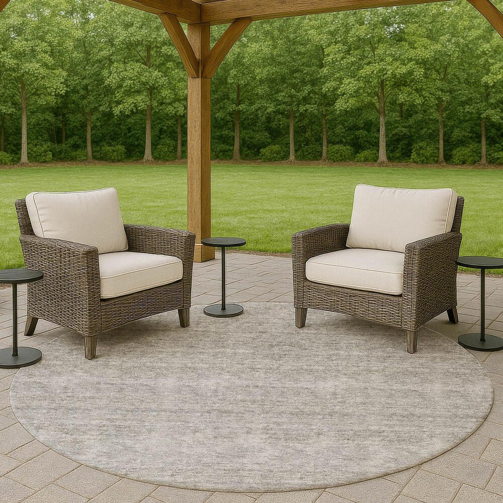 Dalyn Rug Company Soft Essentials Solid Silver 8' Round Indoor/Outdoor Area Rug, , large