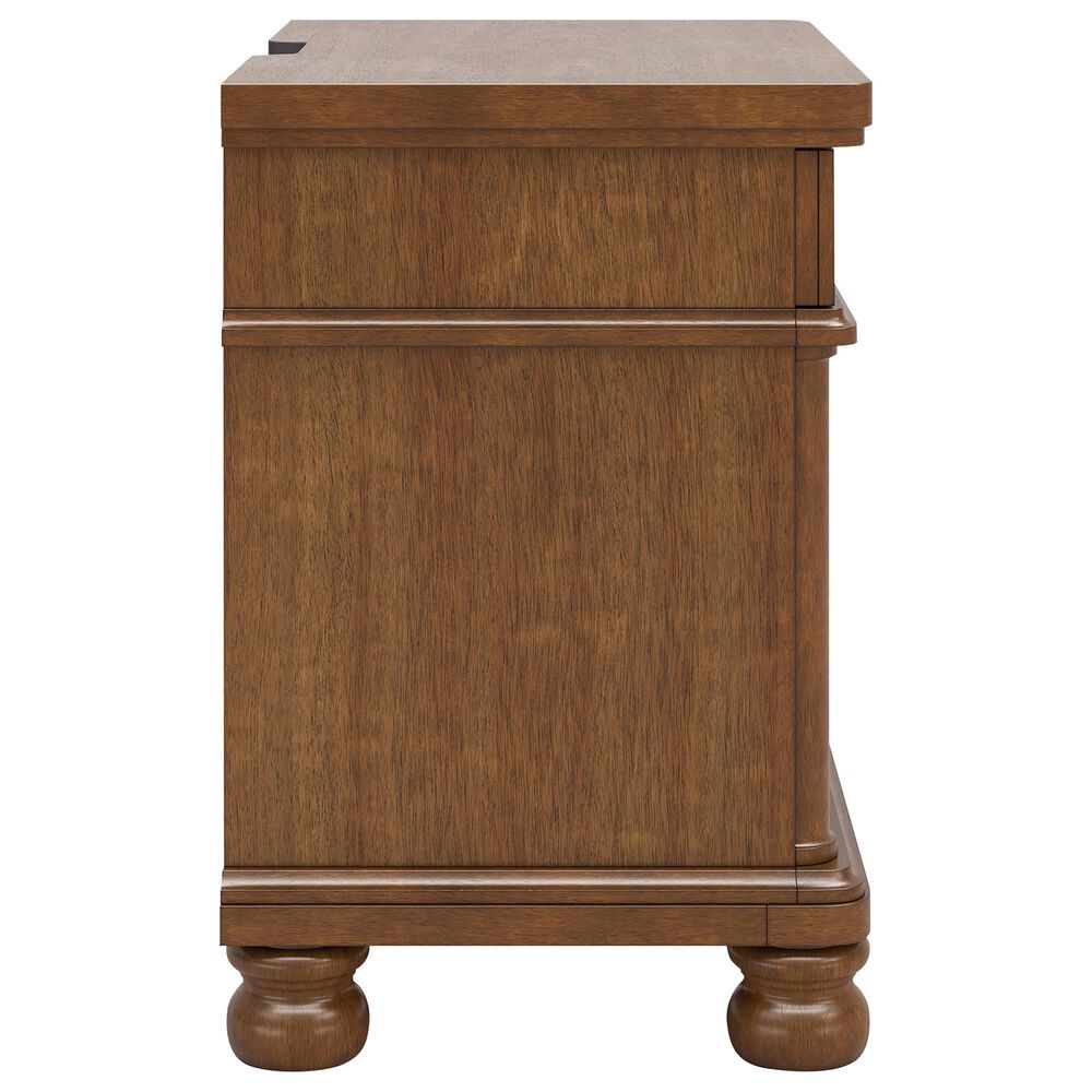 Ashley Rowlenstown 3 Drawer Nightstand in Medium Brown with Outlet and USB Ports, , large