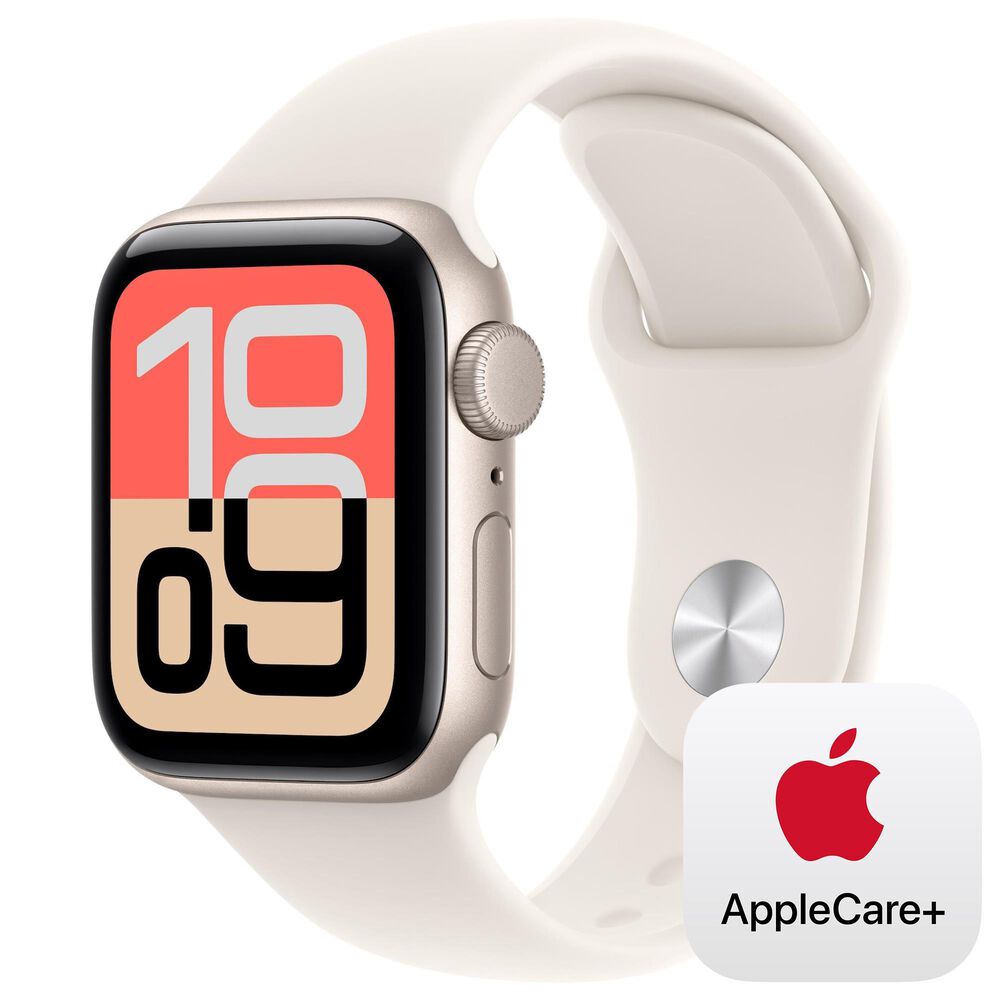 Apple Watch SE 3 (GPS) 40mm Aluminum Case with Sport Band - S/M in Starlight and 2-Year AppleCare+, , large
