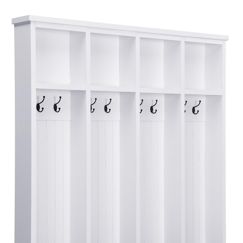 HOMLUX 8-Hook Hall Tree with Entryway Bench in White and Walnut, , large