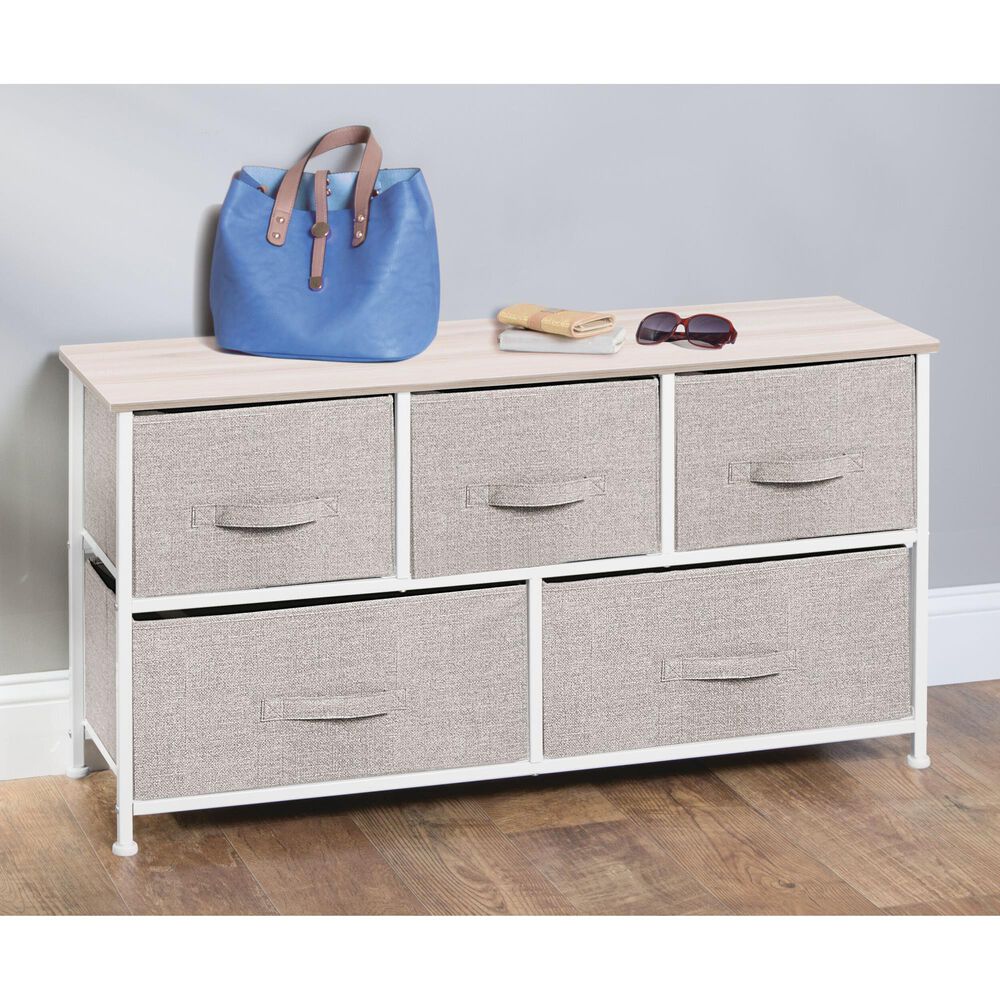 mDesign 5-Drawer Wide Dresser with Fabric Drawers in Linen, , large