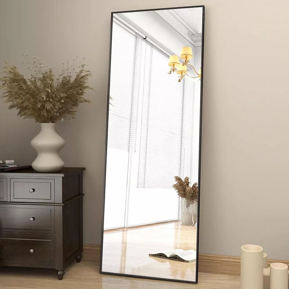 HOMLUX 64" x 21" Rectangular Leaning Floor Mirror in Black, , large