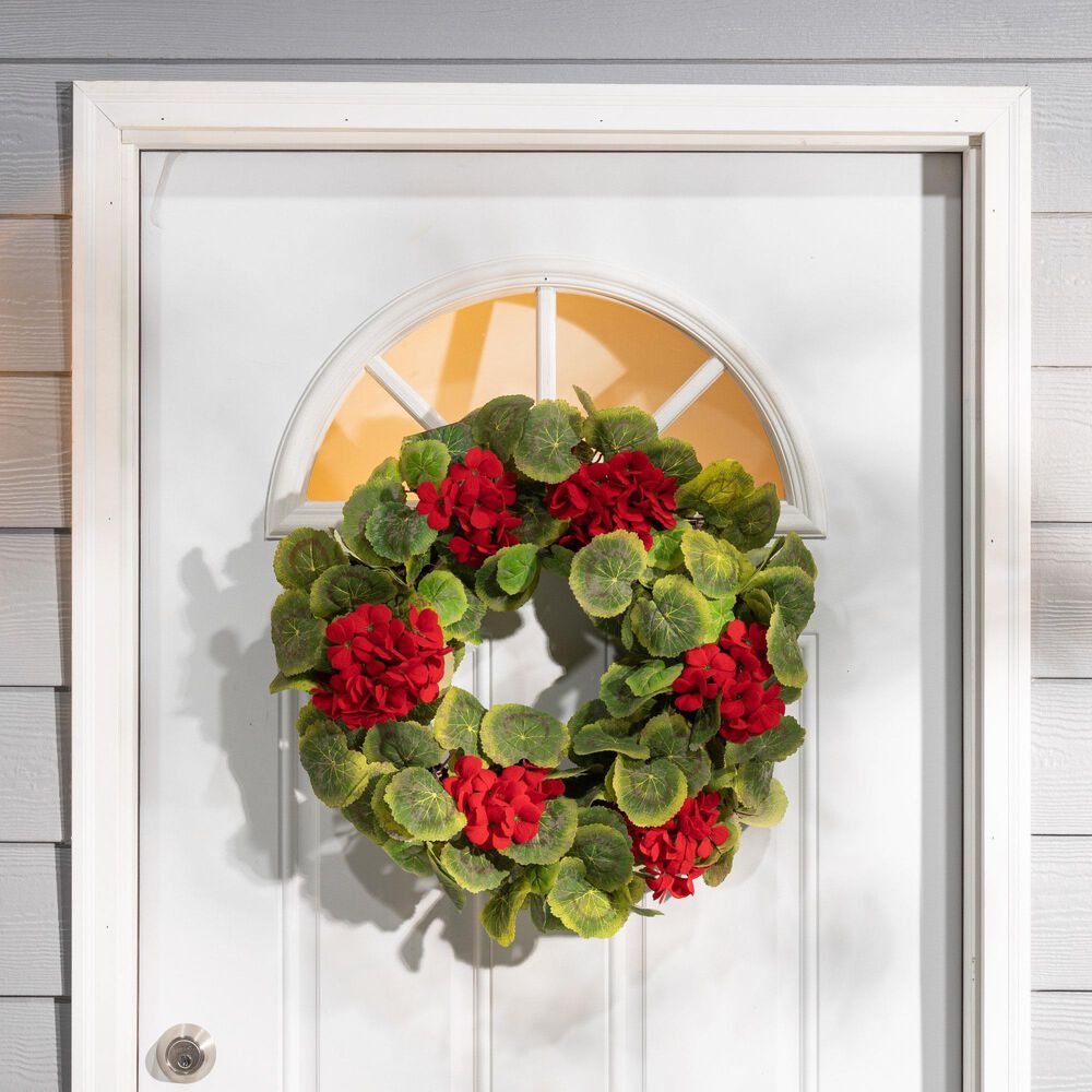 The Gerson Company 24&quot; Geranium Twig Wreath in Green and Red, , large