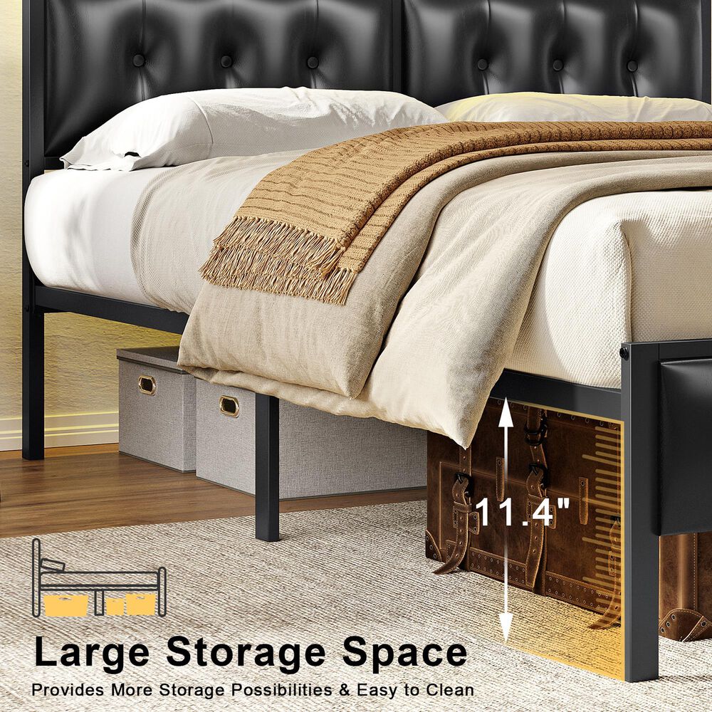 HOMLUX Queen Upholstered Platform Bed with 12.6" Under-bed Storage in Black, , large