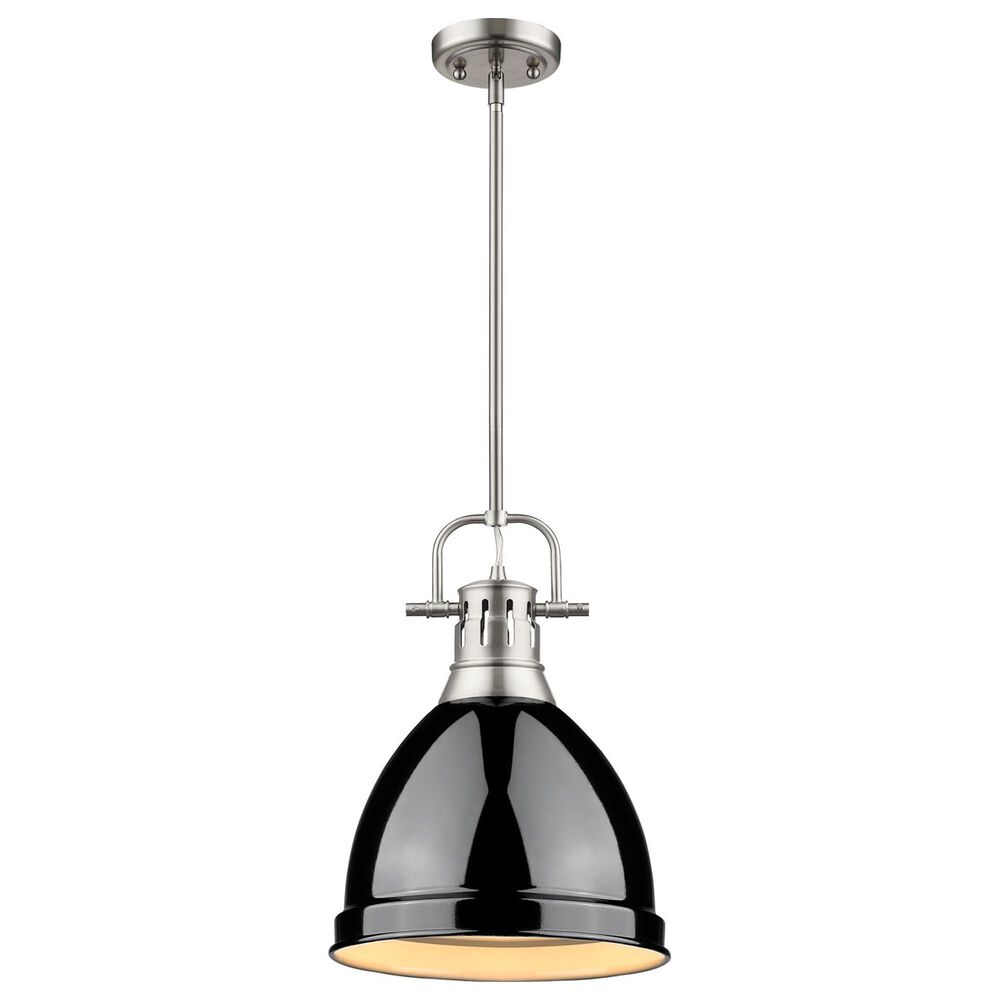 Golden Lighting Duncan 1-Light Small Pendant with Rod and Black Shade in Pewter, , large