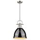 Golden Lighting Duncan 1-Light Small Pendant with Rod and Black Shade in Pewter, , large