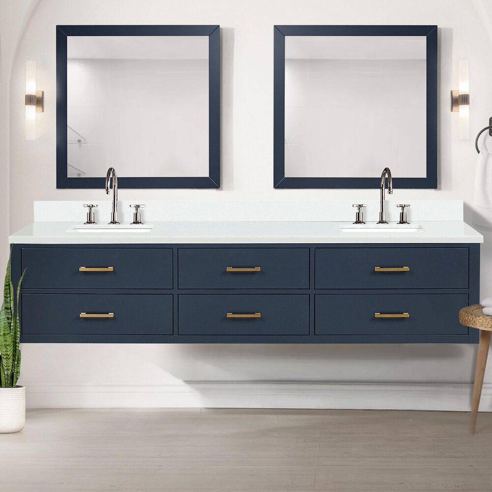 Lexora Home Castor 84&quot; Double Bathroom Vanity in Blue with 2 cm White Cultured Marble Top and Rectangular Sinks, , large