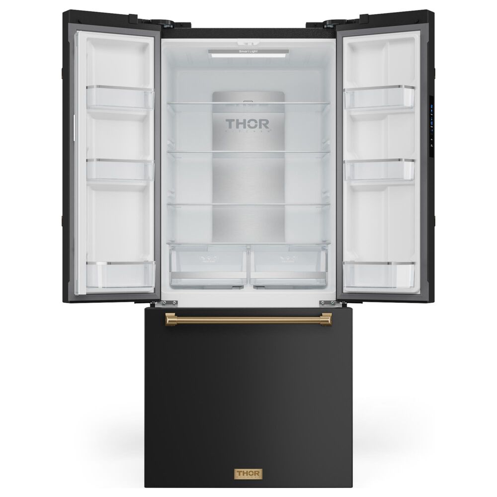 THOR KITCHEN Gordon Ramsay 17.5 Cu. Ft. Counter Depth French Door Refrigerator with Bronze Handle Kit in Black, , large
