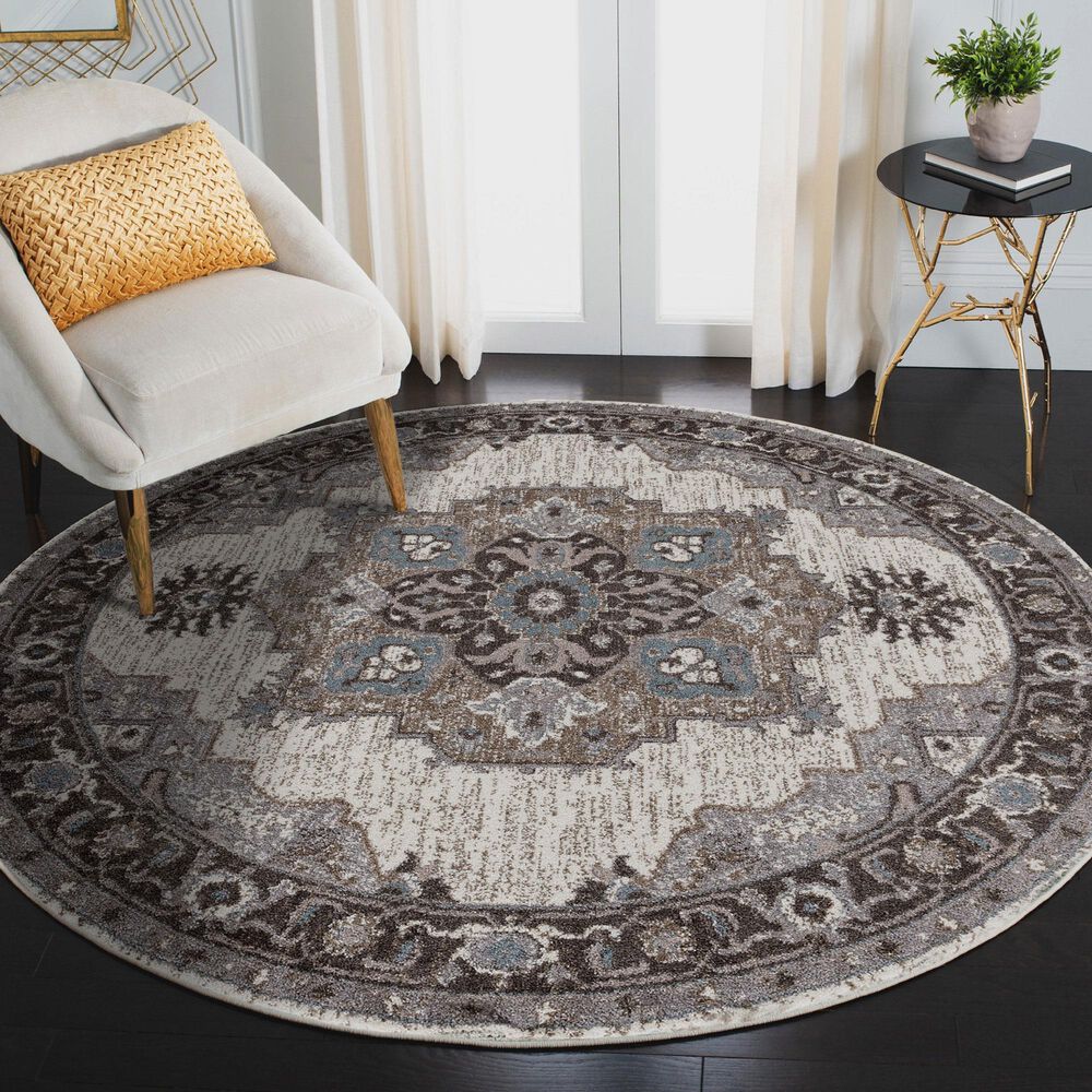 Amer Rugs Alexandria 6&#39;7&quot; Round Ivory and Stone Gray Area Rug, , large