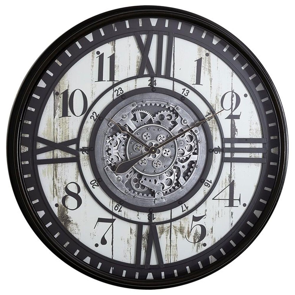 Yosemite Home Decor Modern Farmhouse Gear Wall Clock in Black and White, , large
